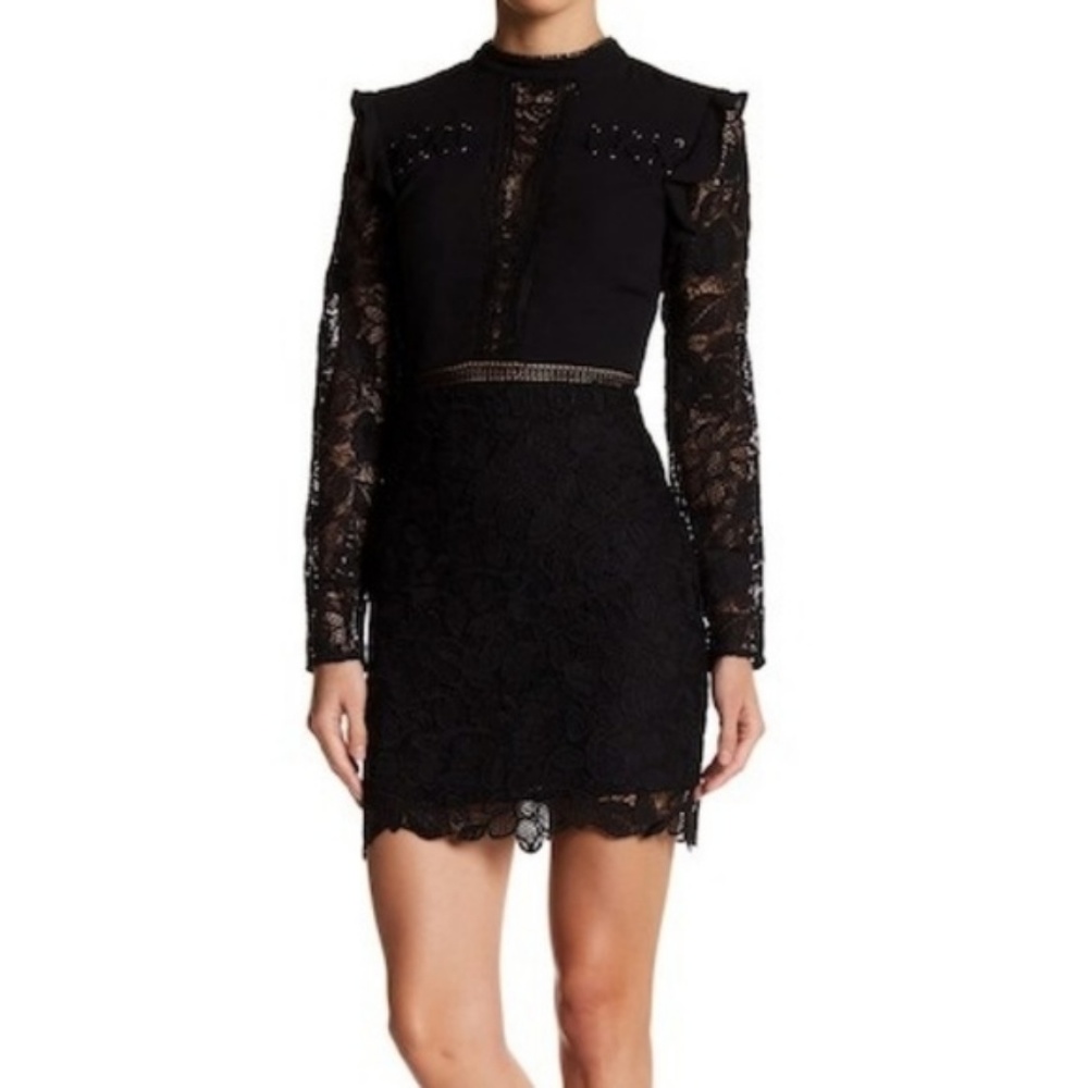 Endless Rose Black Mini Mock Neck Lace Dress, M